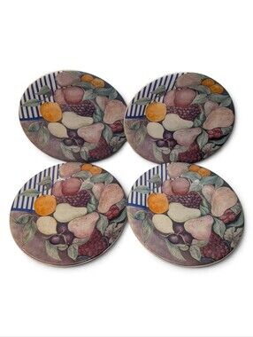 GIEN France La ronde des Fruits Salad / Lunch Plate Set Of 4 8.5" READ
